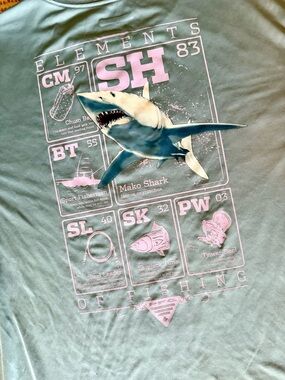 Columbia Seafoam Performance Tee with Pink and Blue Mako Shark Graphic
